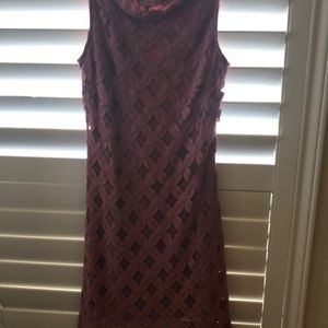Ladies mauve sheath lace dress, size small.